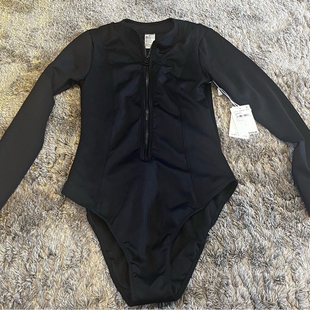 Good American Black Long Sleeve One Piece Swimsuit